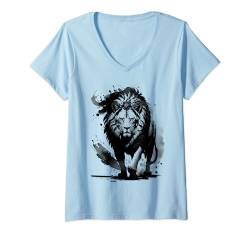 Damen Stilvoller und modischer Löwe als künstlerisches Design T-Shirt mit V-Ausschnitt von MyAnimal - Your Favourite Animal Wear