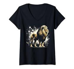 Damen Stolzer und mächtiger Löwe mit coolen Farbklecksen T-Shirt mit V-Ausschnitt von MyAnimal - Your Favourite Animal Wear
