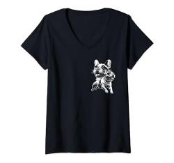 Damen Süße Französische Bulldogge als cooles Porträt auf Brust T-Shirt mit V-Ausschnitt von MyAnimal - Your Favourite Animal Wear