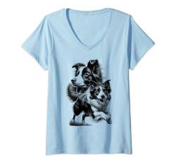 Damen Süßer Border Collie als cooles Porträt T-Shirt mit V-Ausschnitt von MyAnimal - Your Favourite Animal Wear