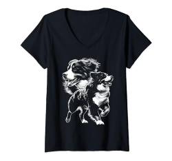 Damen Verspielter Berner Sennenhund im coolen Zeichenstil T-Shirt mit V-Ausschnitt von MyAnimal - Your Favourite Animal Wear