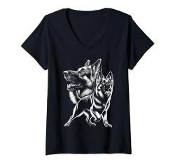 Damen Verspielter Deutscher Schäferhund als fein gezeichnetes Bild T-Shirt mit V-Ausschnitt von MyAnimal - Your Favourite Animal Wear