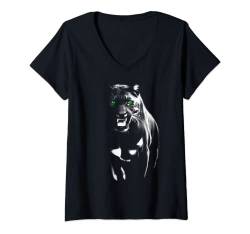 Damen Wilder stolzer Panther mit coolen grünen Augen zeigt Zähne T-Shirt mit V-Ausschnitt von MyAnimal - Your Favourite Animal Wear