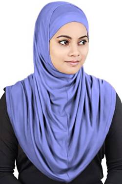 MyBatua Damen Al-Amira Hijab mit Unterschal/Mütze/Motorhaube aus weichem Viskose-Jersey, sofort einsatzbereit, HJ-129, Helles Indigoblau, Einheitsgröße von MyBatua