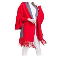 MyBeautyworld24 Frauen Kaschmir Poncho Strickjacke Strickpullover Mantel Winter Pullover Oversize Schal mit Ärmeln Farbe rot grau von MyBeautyworld24
