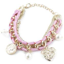 MyBeautyworld24 Modisches Bettelarmband in rosa Charm Damen Mädchen Armband Arm-Schmuck Armreif Perlenarmband von MyBeautyworld24