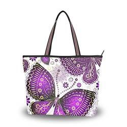 MyDaily Damen-Handtasche mit Schmetterling-Motiv, Violett, Mehrfarbig - mehrfarbig - Größe: Large von MyDaily