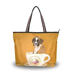 MyDaily Damen Schultertasche Boxer Welpe Hund in Tasse Handtasche, Mehrfarbig - mehrfarbig - Größe: Large von MyDaily