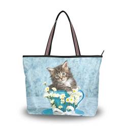 MyDaily Maine Coon Damen-Handtasche mit Katzenmotiv, Mehrfarbig - mehrfarbig - Größe: Large von MyDaily