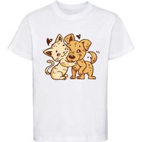 MyDesign24 Print-Shirt Kinder T-Shirt bedruckt - Hund mit Katze kuschelnd Baumwollshirt mit Aufdruck, i237 von MyDesign24