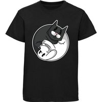 MyDesign24 Print-Shirt Kinder T-Shirt bedruckt - Kuschelnder Hund und Katze Yin Yang Baumwollshirt mit Aufdruck, i240 von MyDesign24