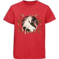 MyDesign24 Print-Shirt bedrucktes Kinder Mädchen Einhorn T-Shirt mit Blumen Baumwollshirt mit Aufdruck, i208 von MyDesign24