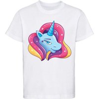 MyDesign24 Print-Shirt bedrucktes Kinder Mädchen T-Shirt - Einhorn Kopf mit Regenbogenmähne Baumwollshirt mit Aufdruck, i195 von MyDesign24