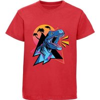 MyDesign24 Print-Shirt bedrucktes Kinder T-Shirt Neon T-Rex Baumwollshirt mit Dino, schwarz, weiß, rot, blau, i98 von MyDesign24