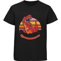 MyDesign24 Print-Shirt bedrucktes Kinder T-Shirt mit roten brüllendem T-Rex Baumwollshirt mit Dino, schwarz, weiß, rot, blau, i100 von MyDesign24