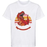 MyDesign24 Print-Shirt bedrucktes Kinder T-Shirt mit roten brüllendem T-Rex Baumwollshirt mit Dino, schwarz, weiß, rot, blau, i100 von MyDesign24