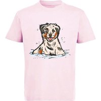 MyDesign24 Print-Shirt bedrucktes Kinder und Jugend Hunde T-Shirt Australian Shepherd Welpe Baumwollshirt mit Aufdruck, i216 von MyDesign24