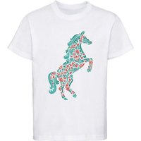 MyDesign24 Print-Shirt bedrucktes Mädchen T-Shirt Pferd aus Blumen Baumwollshirt mit Aufdruck, i151 von MyDesign24