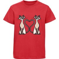 MyDesign24 Print-Shirt bedrucktes Mädchen T-Shirt Zwillings Katzen mit Herz Baumwollshirt mit Aufdruck, weiß, schwarz, rot, rosa, i115 von MyDesign24