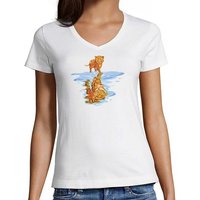 MyDesign24 T-Shirt Damen Katzen Print Shirt bedruckt - Katze spiegelt sich als Tiger Baumwollshirt mit Aufdruck, Slim Fit, i111 von MyDesign24