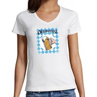 MyDesign24 T-Shirt Damen Oktoberfest T-Shirt - Bierglas Oktoberfest V-Ausschnitt Print Shirt Slim Fit, i319 von MyDesign24