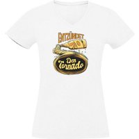 MyDesign24 T-Shirt Damen Oktoberfest T-Shirt - Entzündet den Tornado V-Ausschnitt Print Shirt Slim Fit, i302 von MyDesign24