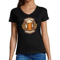 MyDesign24 T-Shirt Damen Oktoberfest T-Shirt - Happy Oktoberfest V-Ausschnitt Print Shirt Slim Fit, i315 von MyDesign24