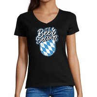 MyDesign24 T-Shirt Damen Oktoberfest T-Shirt - Its Beer Season V-Ausschnitt Print Shirt Slim Fit, i303 von MyDesign24