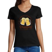 MyDesign24 T-Shirt Damen Oktoberfest T-Shirt - Official German Drinking Team V-Ausschnitt Print Shirt Slim Fit, i304 von MyDesign24