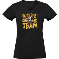 MyDesign24 T-Shirt Damen Party T-Shirt - Oktoberfest Drinking Team V-Ausschnitt Print Shirt Slim Fit, i305 von MyDesign24