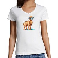 MyDesign24 T-Shirt Damen Wildtier Print Shirt - Baby Kamel V-Ausschnitt Baumwollshirt mit Aufdruck Slim Fit von MyDesign24