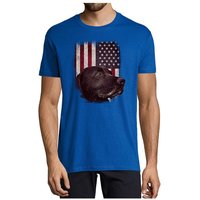 MyDesign24 T-Shirt Herren Hunde Print Shirt - Schwarzer Labrador vor USA Flagge Baumwollshirt mit Aufdruck Regular Fit, i246 von MyDesign24