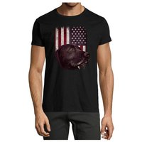 MyDesign24 T-Shirt Herren Hunde Print Shirt - Schwarzer Labrador vor USA Flagge Baumwollshirt mit Aufdruck Regular Fit, i246 von MyDesign24