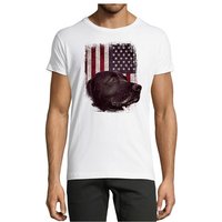 MyDesign24 T-Shirt Herren Hunde Print Shirt - Schwarzer Labrador vor USA Flagge Baumwollshirt mit Aufdruck Regular Fit, i246 von MyDesign24
