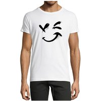 MyDesign24 T-Shirt Herren Smiley Print Shirt - Zwinkernder Smiley Baumwollshirt mit Aufdruck Regular Fit, i294 von MyDesign24