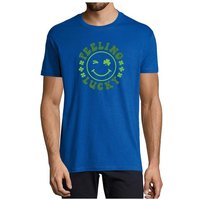 MyDesign24 T-Shirt Herren Smiley Print Shirt - Zwinkernder Smiley mit Kleeblättern Baumwollshirt mit Aufdruck Regular Fit, i295 von MyDesign24