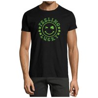 MyDesign24 T-Shirt Herren Smiley Print Shirt - Zwinkernder Smiley mit Kleeblättern Baumwollshirt mit Aufdruck Regular Fit, i295 von MyDesign24