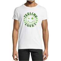 MyDesign24 T-Shirt Herren Smiley Print Shirt - Zwinkernder Smiley mit Kleeblättern Baumwollshirt mit Aufdruck Regular Fit, i295 von MyDesign24