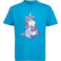 MyDesign24 T-Shirt Kinder Einhorn Print Shirt bedruckt - Donut essendes Einhorn Baumwollshirt mit Aufdruck, i249 von MyDesign24