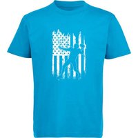 MyDesign24 T-Shirt Kinder Football Print Shirt Quaterback Silhouette vor USA Flagge Bedrucktes Jungen und Mädchen American Football T-Shirt, i497 von MyDesign24