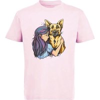 MyDesign24 T-Shirt Kinder Hunde Print Shirt bedruckt - Schäferhund mit Mädchen Baumwollshirt mit Aufdruck, i258 von MyDesign24