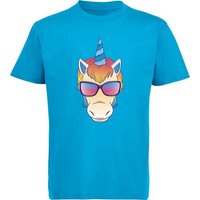 MyDesign24 T-Shirt Kinder Print Shirt bedruckt - Einhorn Kopf mit Sonnenbrille Baumwollshirt mit Aufdruck, i255 von MyDesign24