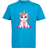 MyDesign24 T-Shirt Kinder Print Shirt bedruckt - Sitzendes Einhorn Baumwollshirt mit Aufdruck, i256 von MyDesign24