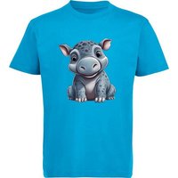 MyDesign24 T-Shirt Kinder Wildtier Print Shirt bedruckt - Baby Hippo Nilpferd Baumwollshirt mit Aufdruck, i265 von MyDesign24