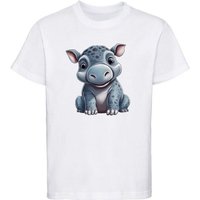 MyDesign24 T-Shirt Kinder Wildtier Print Shirt bedruckt - Baby Hippo Nilpferd Baumwollshirt mit Aufdruck, i265 von MyDesign24