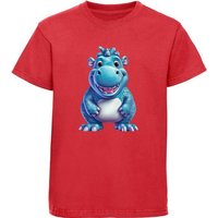 MyDesign24 T-Shirt Kinder Wildtier Print Shirt bedruckt - Baby Hippo Nilpferd Baumwollshirt mit Aufdruck, i274 von MyDesign24