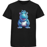 MyDesign24 T-Shirt Kinder Wildtier Print Shirt bedruckt - Baby Hippo Nilpferd Baumwollshirt mit Aufdruck, i274 von MyDesign24