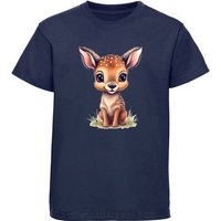 MyDesign24 T-Shirt Kinder Wildtier Print Shirt bedruckt - Baby Reh Rehkitz Baumwollshirt mit Aufdruck, i269 von MyDesign24