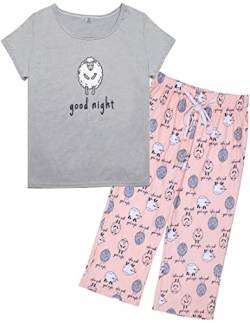 MyFav Damen Kurzarm Pyjama Sommer Zweiteiliger Bequemer Schlafanzug Nachtwäsche Lounge Sets für Frauen(Grau,S) von MyFav