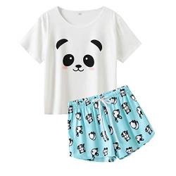 MyFav Damen Schlafanzug Pyjama Set Weiche Kurzarm Sommer Süße Cartoon Homewear, Panda, Small von MyFav